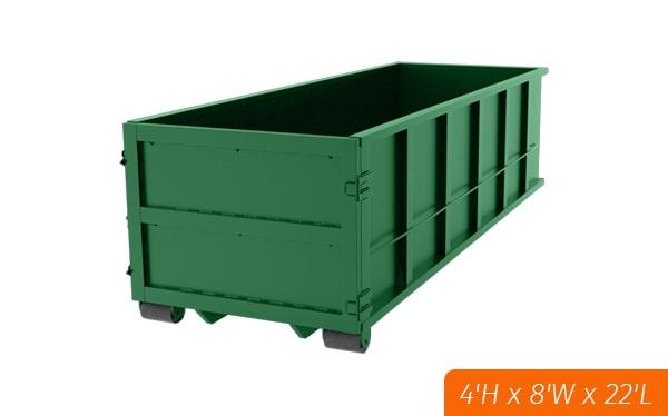 if you are disposing of a large amount of material, such as from a renovation or construction project, a twenty-yard dumpster is a good size option